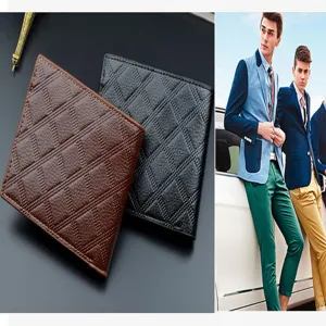 Men short wallet fashion diamond pattern pu leather card holder coin purse vintage style daily