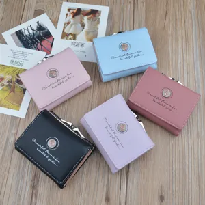 Women short wallet PU leather coin purse card holder folding cute wallet multiple colors
