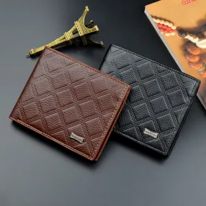 Men short bifold wallet soft leather diamond quilted multi-card slot coin purse stylish