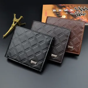 Men short wallet PU leather quilted card holder retro fashion coin purse multi-slot casual pocketbook