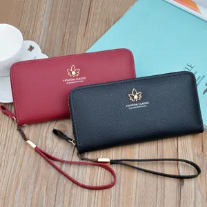 Women long zipper wallet PU leather wristlet clutch purse large capacity card holder case