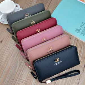 New women long zipper wallet fashion minimalist lychee pattern wristlet purse clutch bag.