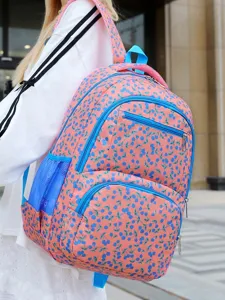 Sac à dos rose tendance imprimé cerises pour femme, cartable décontracté pour voyage.