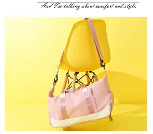 Bolsa deportiva rosa para fitness, yoga y viaje, con correa para el hombro y zapatero.