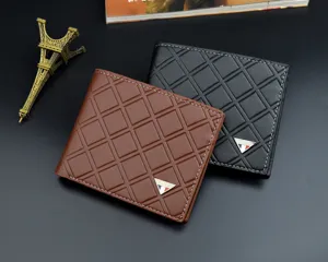 Men short wallet business casual PU leather coin purse card holder fashion grid pattern design.