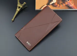Portefeuille long homme cuir souple marron porte-cartes fin affaires loisirs poche