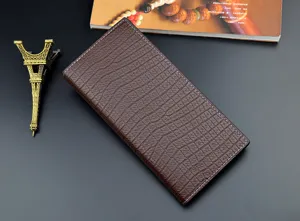 Men's long wallet crocodile pattern PU leather card holder business casual vertical purse
