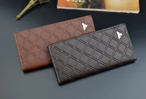 Men's long wallet business PU leather diamond pattern multi card slot slim purse elegant.