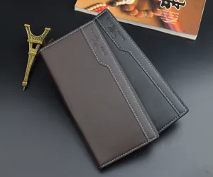 Portefeuille long homme cuir PU étui cartes affaires élégant pochette de costume noir marron