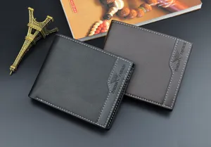 Portefeuille court homme en cuir multi-fentes mode affaires decontracte porte-monnaie noir
