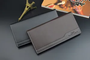 Portefeuille long homme en cuir PU design élégant fentes cartes affaires loisirs porte-monnaie
