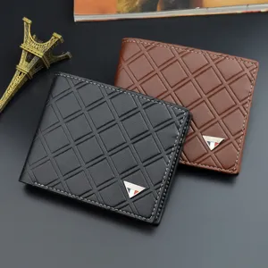 Men's Fashion Plaid Short PU Leather Wallet Thin Multi Card Slot Business Casual Coin Purse Bifold Wallet For Men Gift