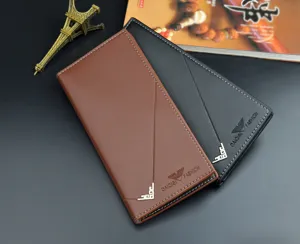 Men's long leather wallet slim vertical purse stylish card holder business casual pocket design