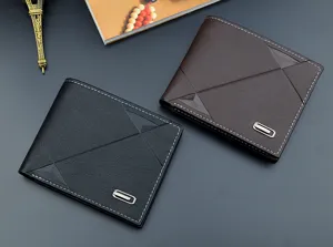Herren Kurzgeldbörse faltbares Design weiches Leder Portemonnaie mit geometrischem Muster.