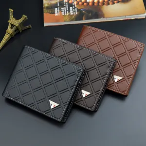 Men short wallet stylish plaid PU leather card holder coin purse business casual design