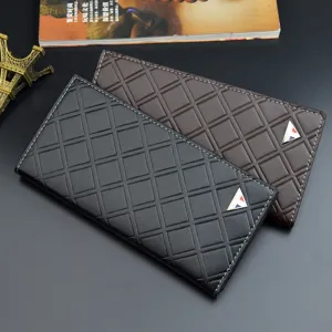 Men's long wallet diamond pattern PU leather business card holder slim pocket purse