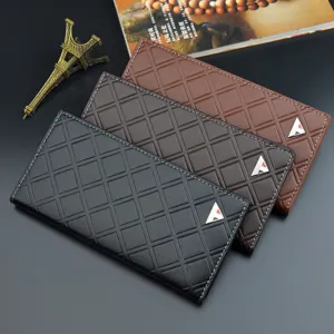 Men's long wallet business soft leather diamond lattice design multi-card slot stylish purse