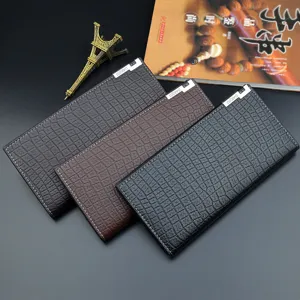 New men's long crocodile pattern leather wallet with multiple card slots and large capacity.