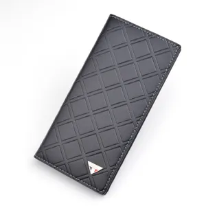 Men's Black Long Wallet Quilted PU Leather Business Card Holder Pocket Clutch Purse