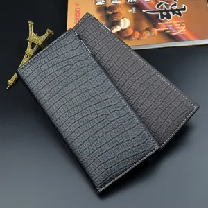 Men's long wallet crocodile pattern PU leather multi-card large capacity business purse black brown
