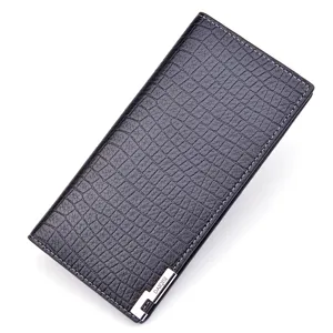 Men's long wallet black crocodile pattern business card holder large capacity purse
