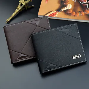 Herren Kurzes Leder Geldbörse geometrisch geprägt Bifold Kartenhalter Münztasche stilvoll lässig