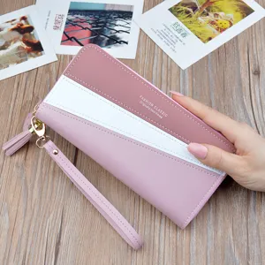 Women Long Wallet PU Leather Color Blocking Contrast Stitching Zipper Clutches Wallet Large Capacity Multi Card Slots Phone Wristlet Wallet For Daily Casual Girls Gift