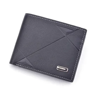 Elegante schwarze Herren Kurzgeldbörse aus Leder mit Kartenfächern und geometrischem Design.