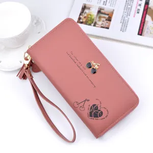 Damen Lange Geldbörse Mode PU Leder Clutch Große Kapazität Reißverschluss Handtasche Mit Quaste Abnehmbare Handschlaufe Geldbörse