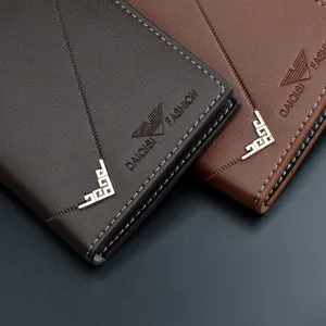 Men long leather wallet slim vertical business card holder luxury fashion purse new