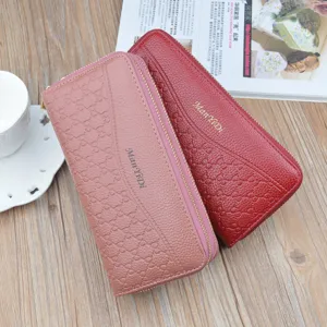 Women's long double-zipper wallet clutch bag, soft leather large capacity coin purse.