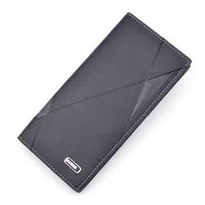 Portefeuille long pour homme élégant fin en cuir souple avec fentes pour cartes design géométrique.