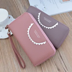 Women Double Zipper Long Wallet Large Capacity Lychee Pattern Wristlet Handbag Purse