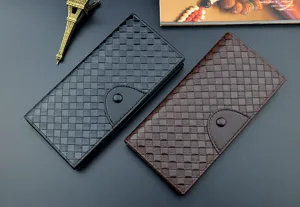 Men long woven leather wallet, classic intrecciato texture, large capacity multi-card slots.