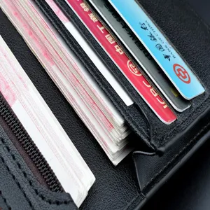 Classic black men's long leather wallet with multi-card slots and cash compartments for daily use.