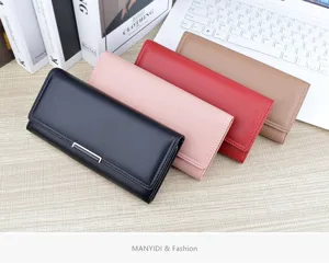 Women long soft leather wallet multi card slots three fold large capacity clutch