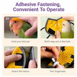 Comoda tuta da toeletta per uccelli con velcro, facile da indossare per la cura delle unghie.