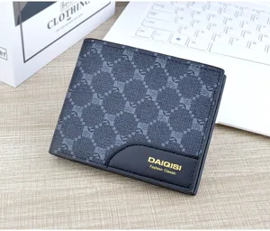 Men's short wallet detailed view, featuring retro plaid pattern and soft leather texture.