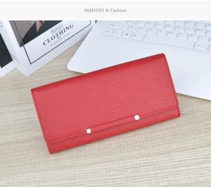 Portefeuille long rouge pour femme pochette en cuir PU grand format élégant porte-cartes