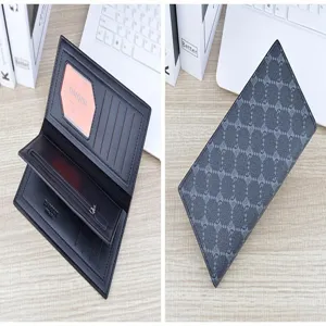 Herren langes Leder Portemonnaie mit vielen Fächern, schwarze Brieftasche mit Münzfach.