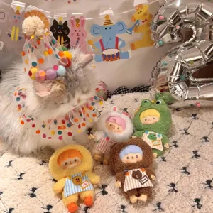 Pet birthday party hat and bib detail shot, cute colorful dots mesh design for cats dogs.
