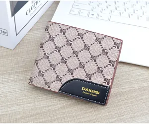 Men's short wallet vintage grid pattern soft leather card holder retro fashion coin purse