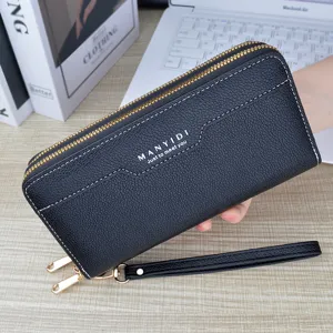 Women Long Wallet PU Leather Dual Zipper Clutch Bag Fashion Large Capacity Double Layer Card Holder Wristlet Phone Purse Gift