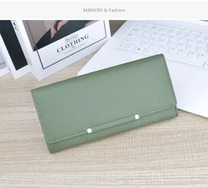 Portefeuille long femme vert en cuir PU pochette élégant minimaliste multi-fentes