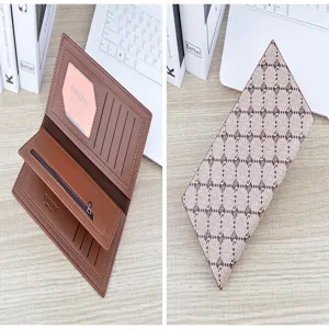 Herren Langbörse in Braun mit vielen Fächern, Reißverschluss und stilvollem geometrischem Muster.