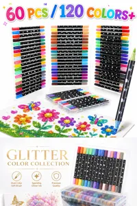 Set de rotuladores brillantes de doble punta con tinta escarchada para dibujo y manualidades.