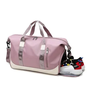 Bolsa de deporte rosa para mujer, bolsa de viaje con compartimento para zapatos.