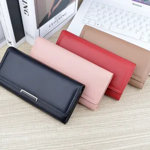 Women long wallet soft leather multi card slot trifold large capacity clutch purse classy