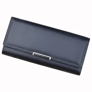 Classic womens long soft leather trifold wallet purse card holder black fashion bag