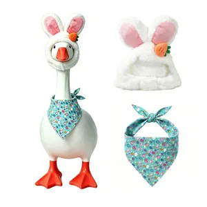 Porch goose Easter costume set featuring a plush bunny hat and festive printed kerchief detail.